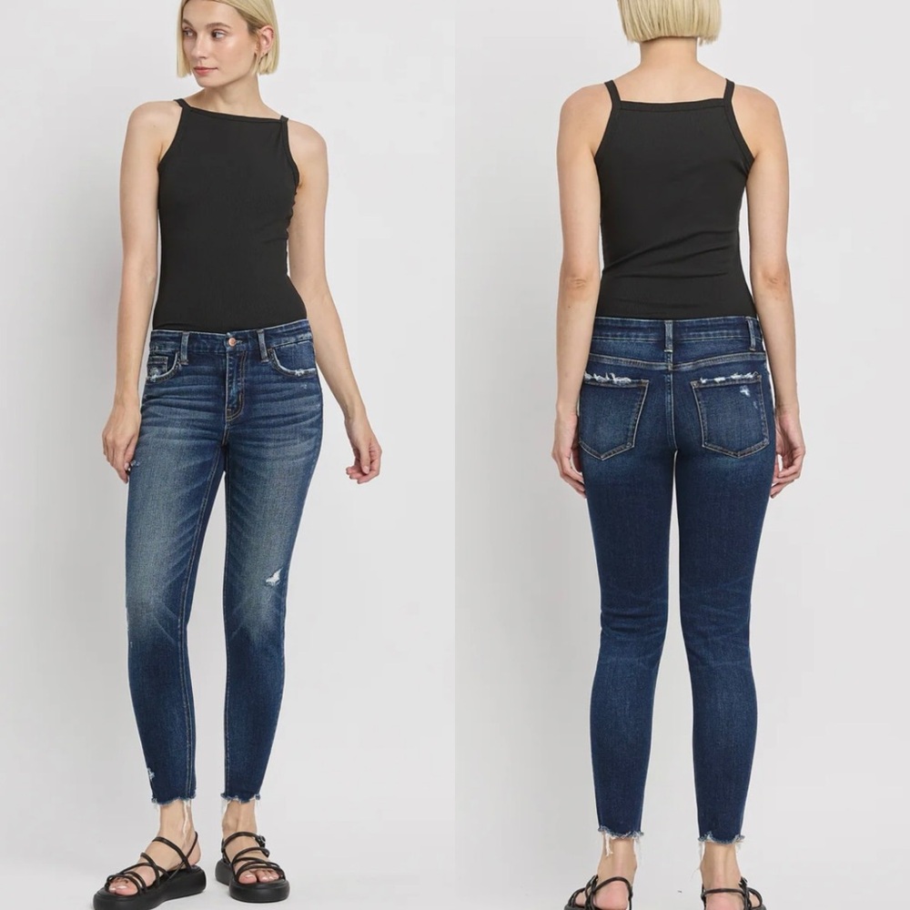 Flying Monkey Women's Dark Blue Skinny Jeans with Raw Hem 26